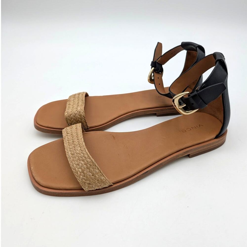 Vince Martina Women's Ankle Strap Sandal Leather Black/Brown Size US7.5M EU38